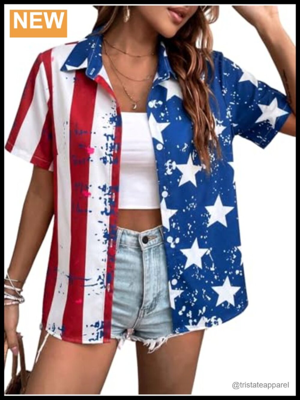 Patriotic American Flag V-Neck T-Shirt USA Independence Day Top